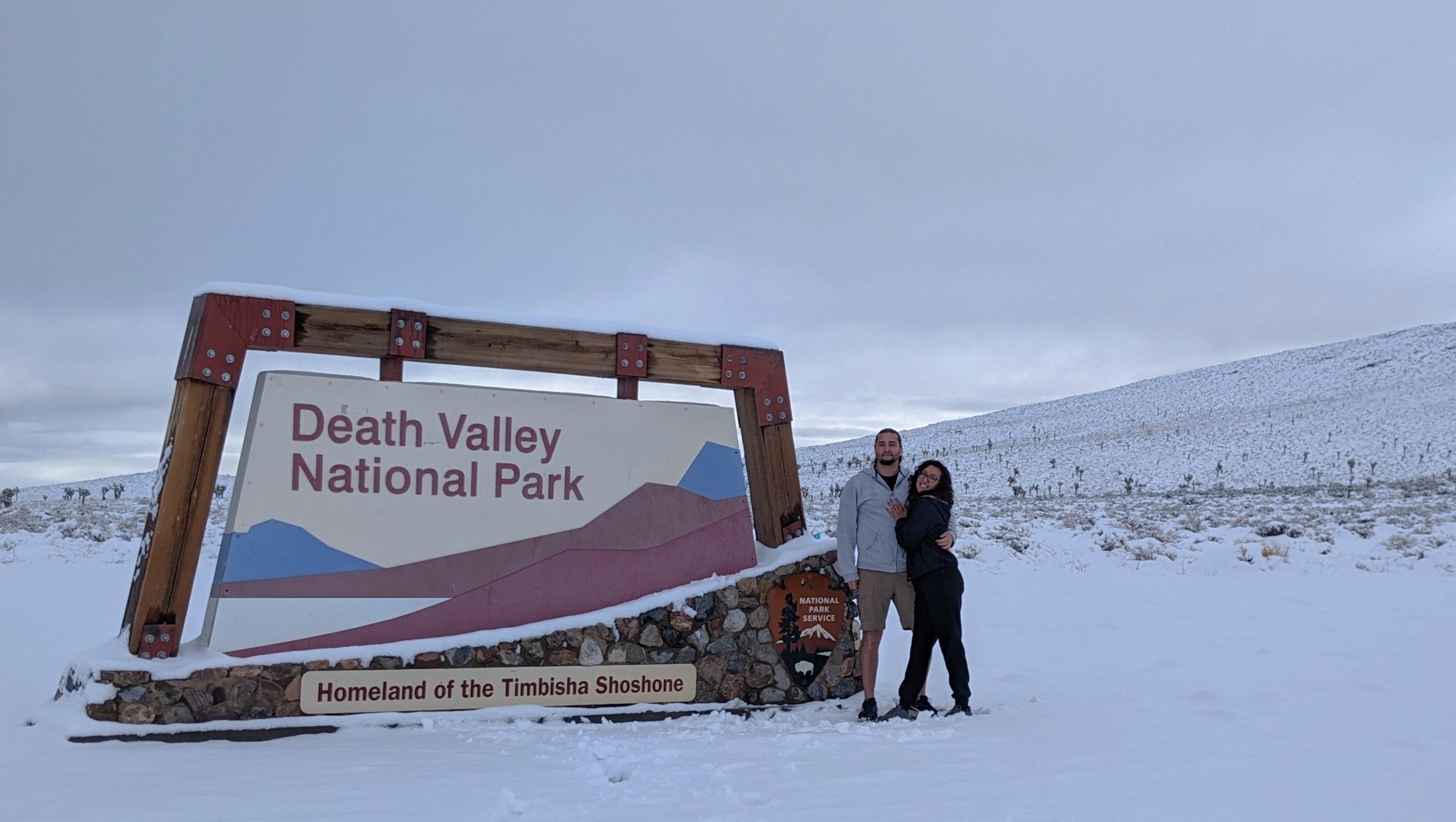 death valley sign snow